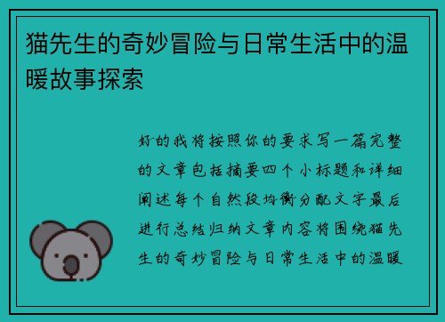 猫先生的奇妙冒险与日常生活中的温暖故事探索